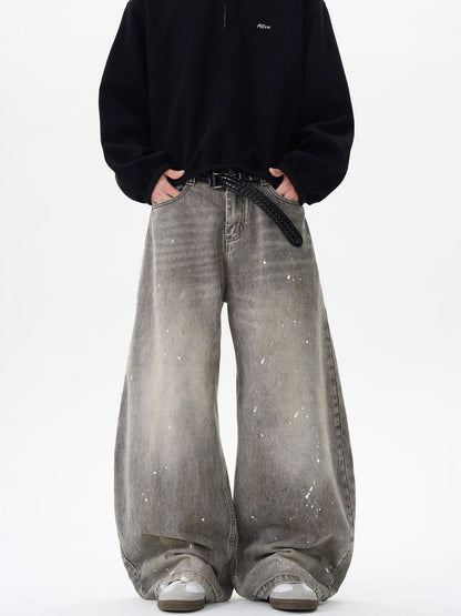 Vintage washed gray splatter denim pants