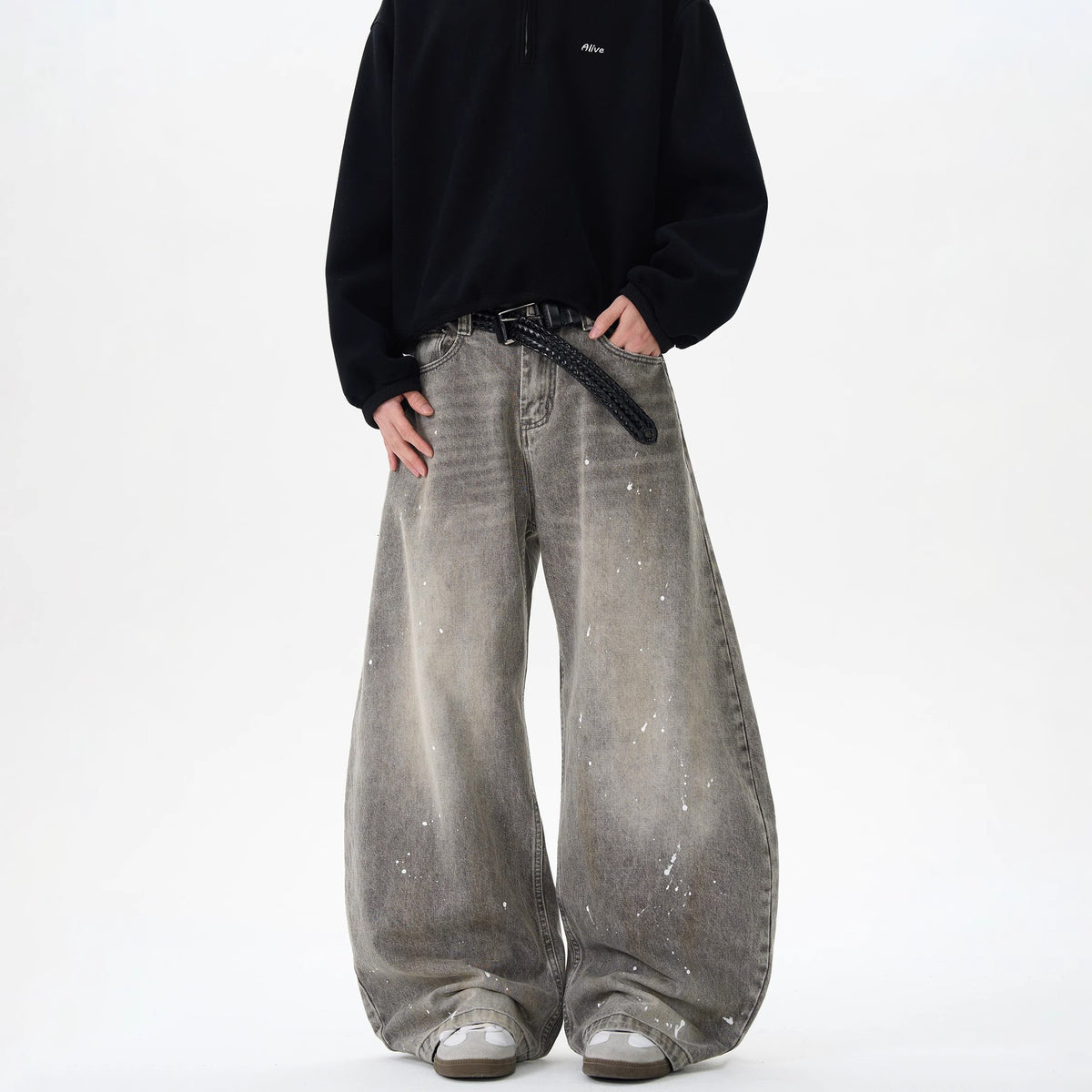 Vintage washed gray splatter denim pants