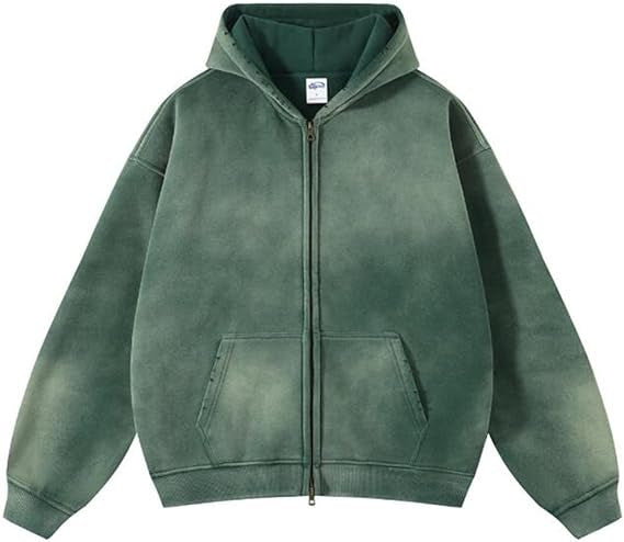 Vintage Washed Hooded Sweatshirt with Double Zipper