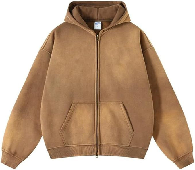 Vintage Washed Hooded Sweatshirt with Double Zipper