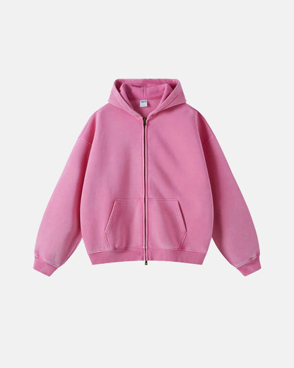 Vintage Washed Hooded Sweatshirt with Double Zipper