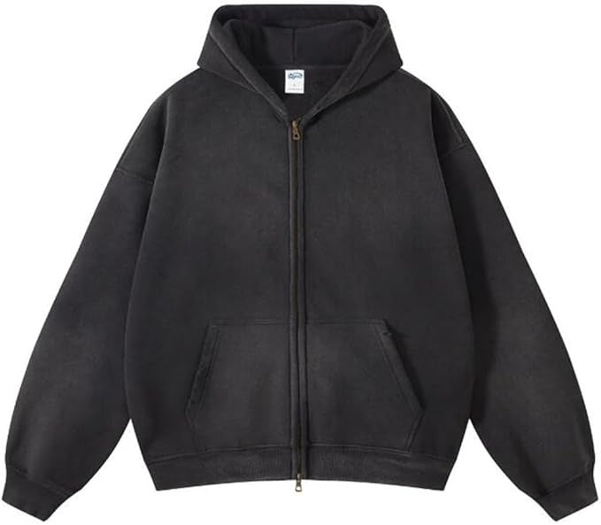Vintage Washed Hooded Sweatshirt with Double Zipper
