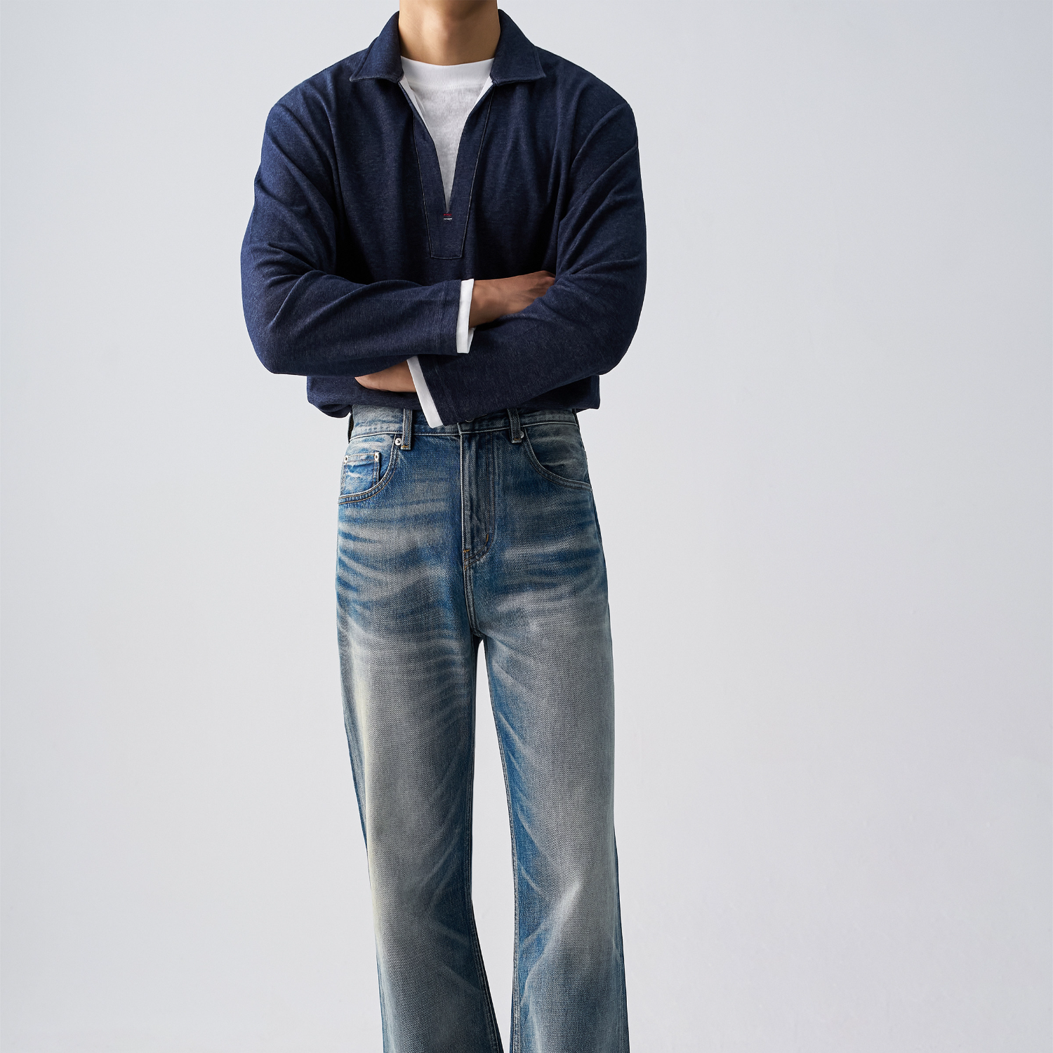 Vintage Washed Straight Leg Denim Pants