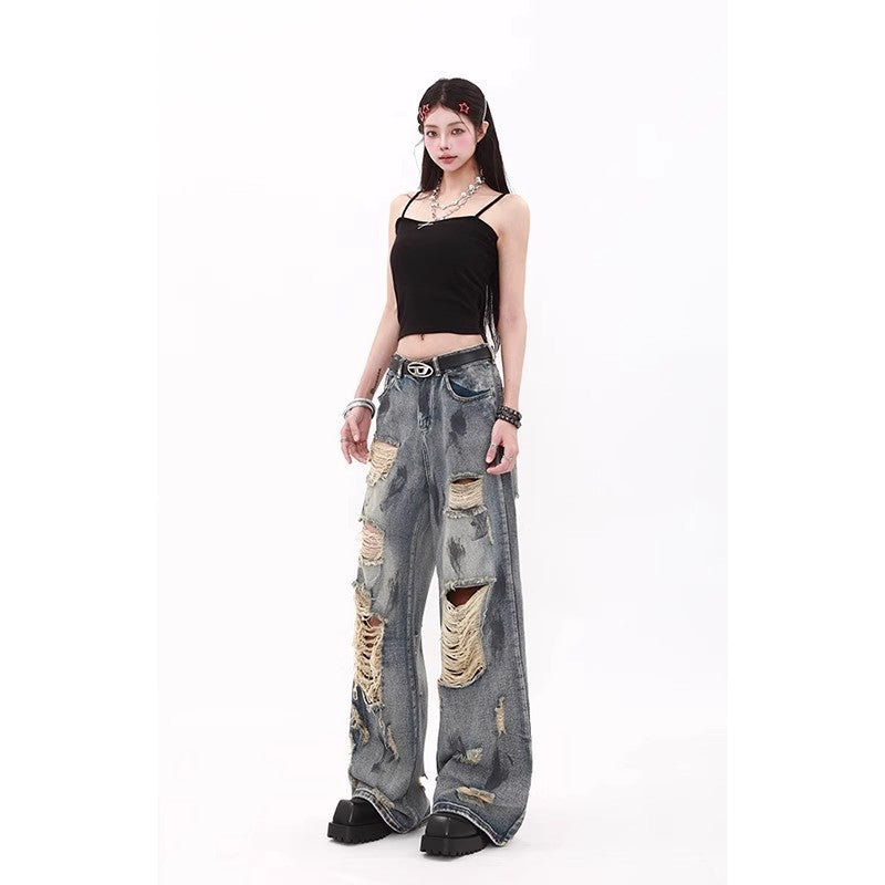 Vintage Washed Wide-Leg Denim Pants