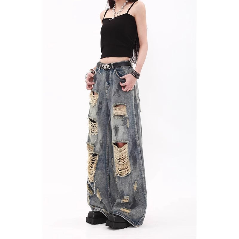 Vintage Washed Wide-Leg Denim Pants