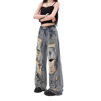 Vintage Washed Wide-Leg Denim Pants