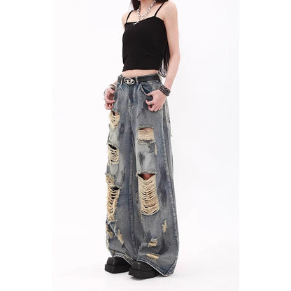 Vintage Washed Wide-Leg Denim Pants
