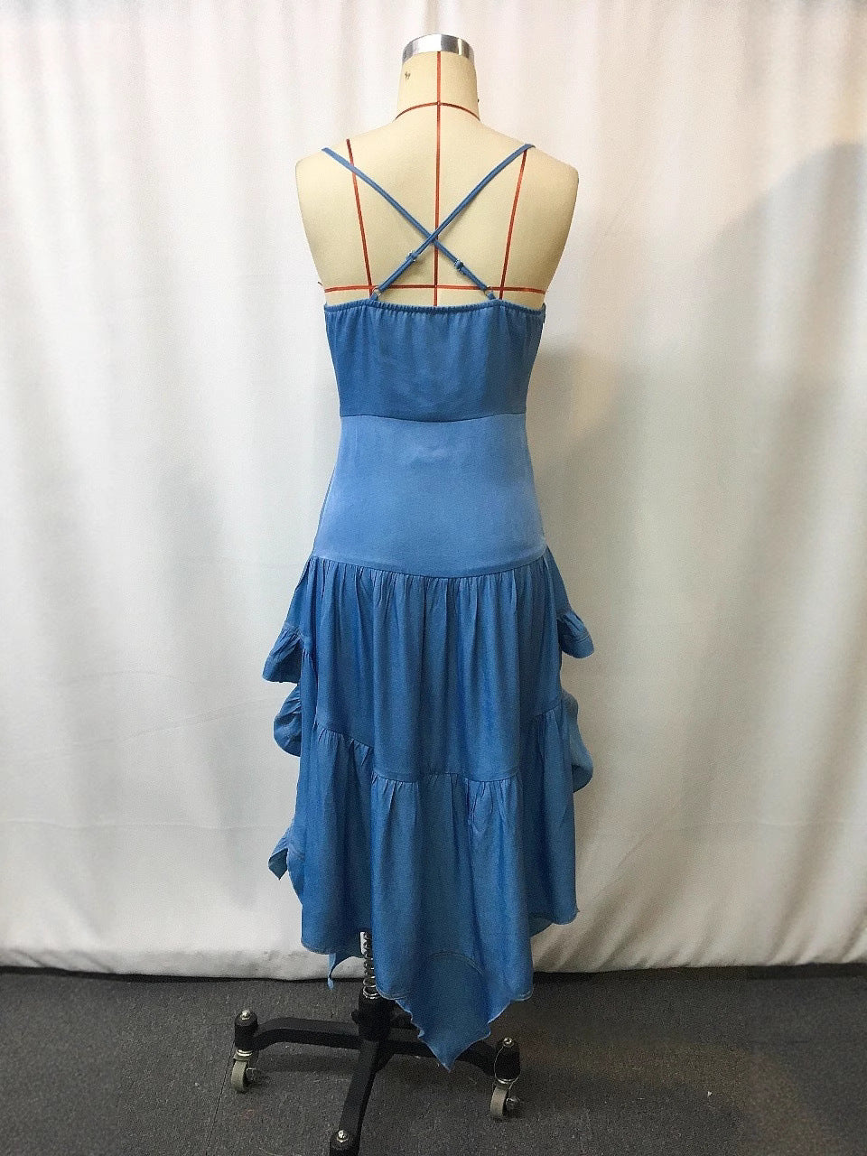 Vintage Western Style Ruffled Mid-Length Dress