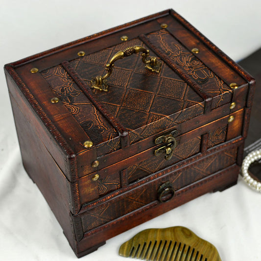 Vintage Wooden Jewelry Box with Mirror