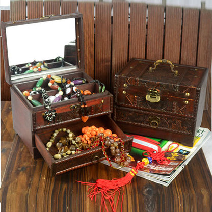 Vintage Wooden Jewelry Box with Mirror