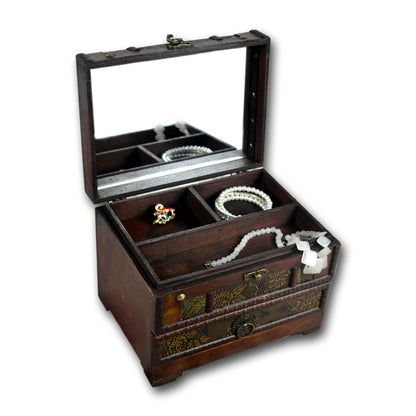 Vintage Wooden Jewelry Box with Mirror