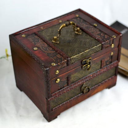 Vintage Wooden Jewelry Box with Mirror