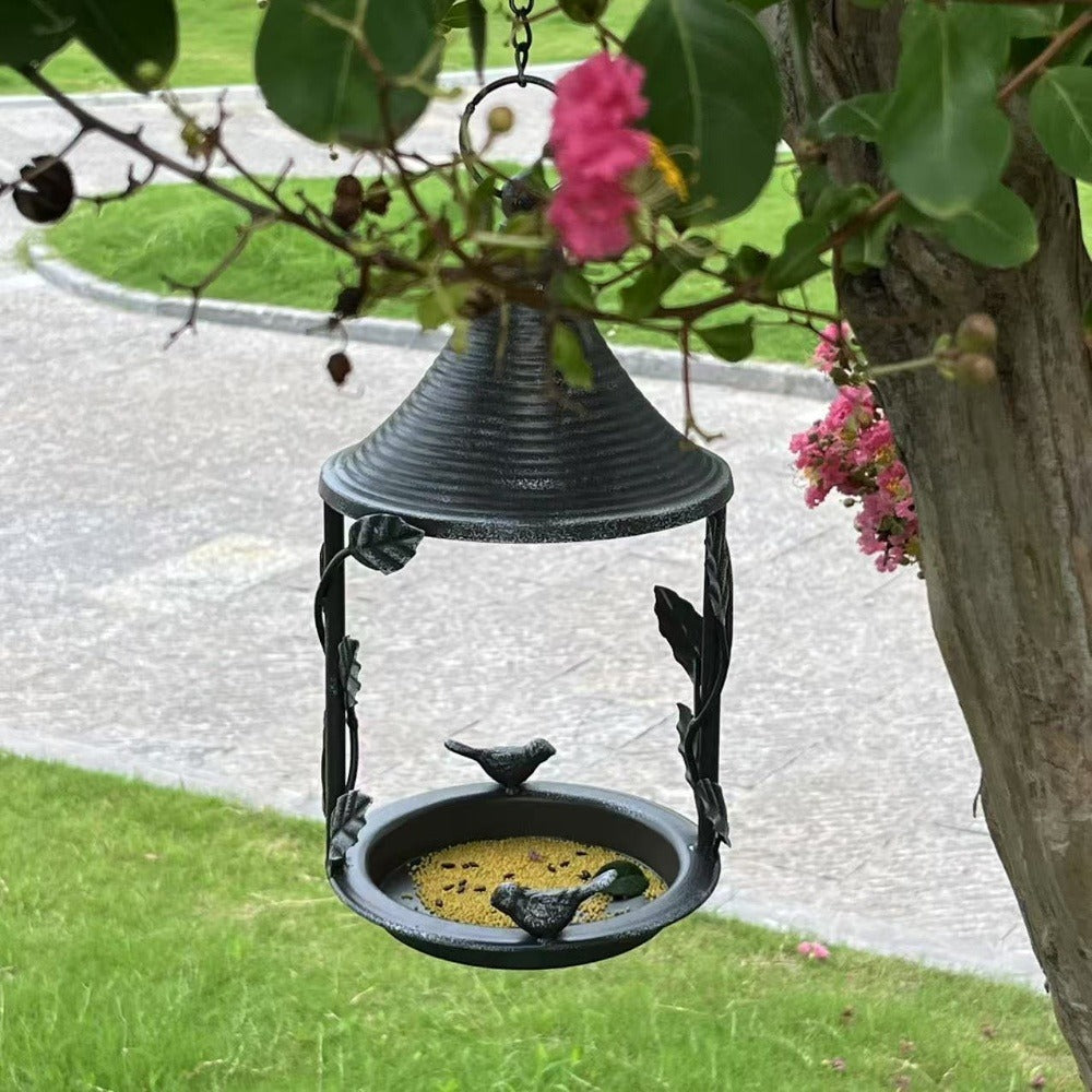 Vintage Wrought Iron Hanging Bird Feeder Tray