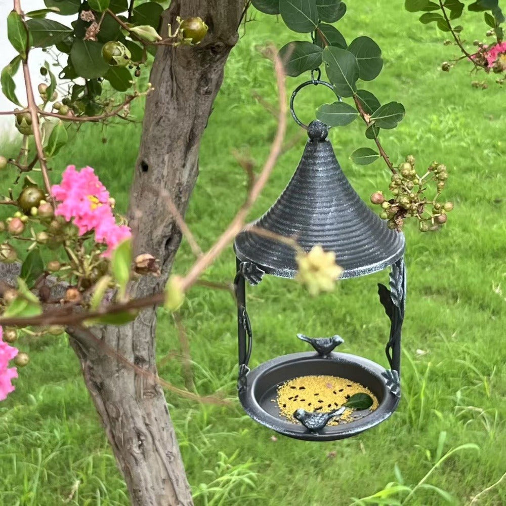 Vintage Wrought Iron Hanging Bird Feeder Tray