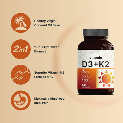 Vitamin D3 and K2 Softgel Capsules