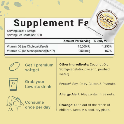 Vitamin D3 K2 Dietary Supplement Capsules