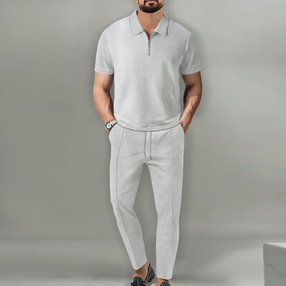 Waffger lapel short-sleeved zipper trousers