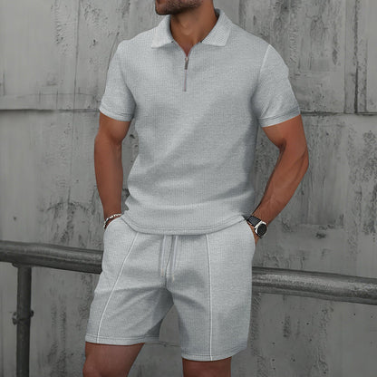 Waffle Fabric Men's Short Sleeve Polo Suit