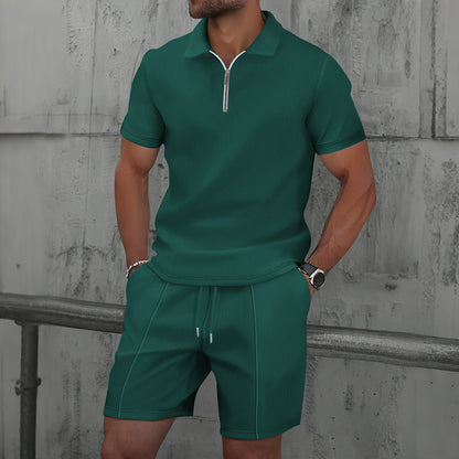 Waffle Fabric Men's Short Sleeve Polo Suit