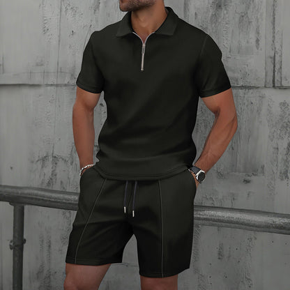 Waffle Fabric Men's Short Sleeve Polo Suit