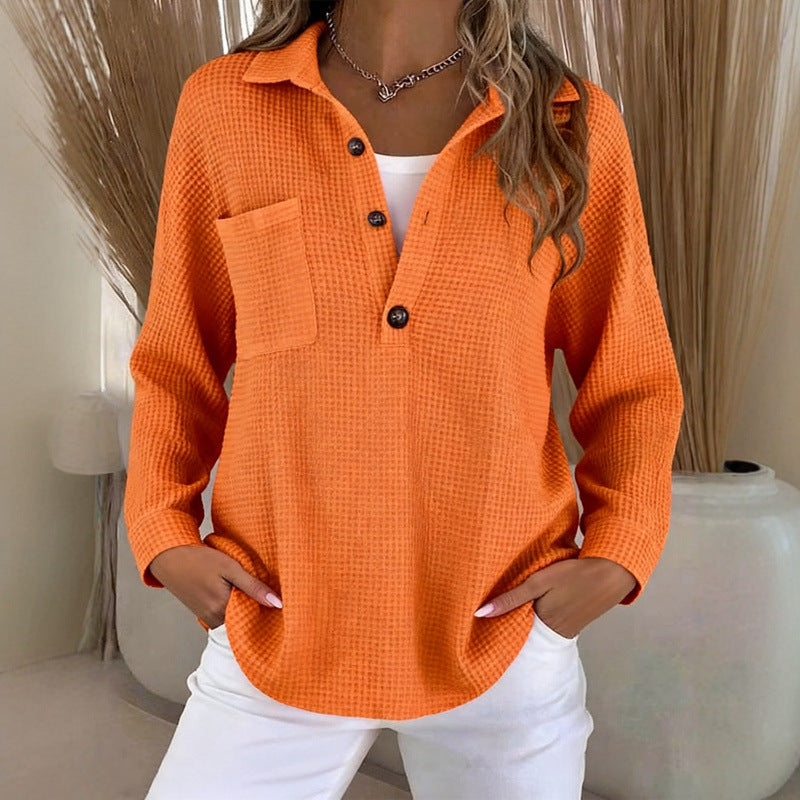 Waffle Knit Lapel Top