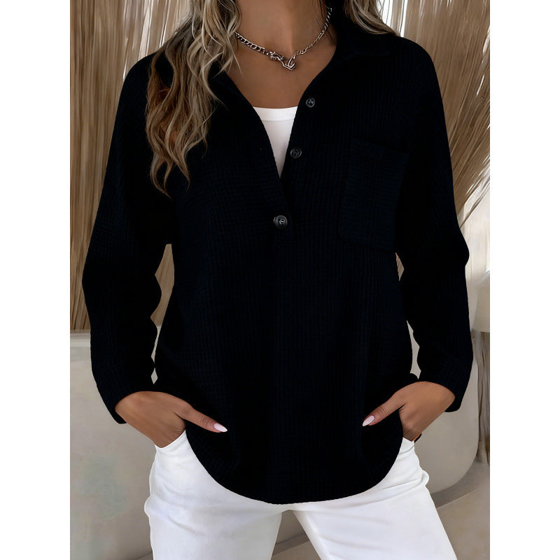 Waffle Knit Lapel Top