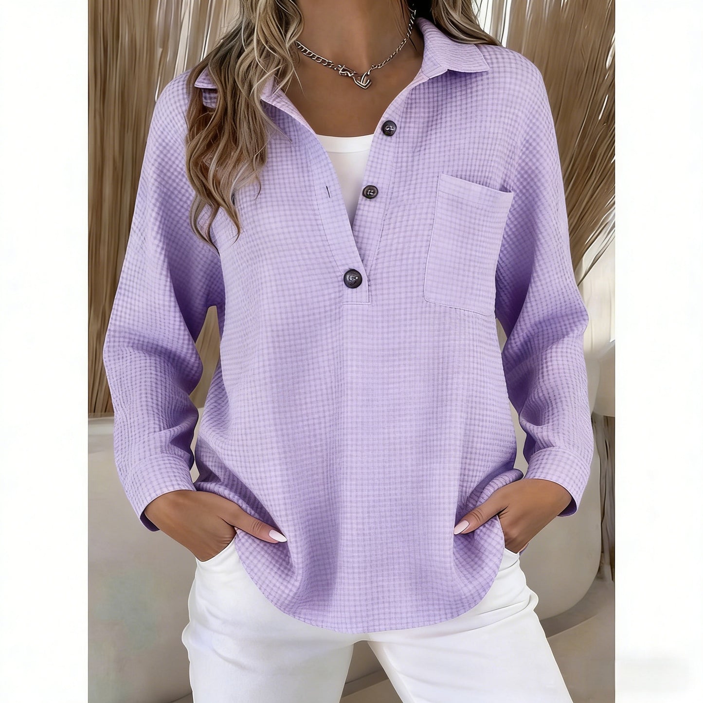 Waffle Knit Lapel Top