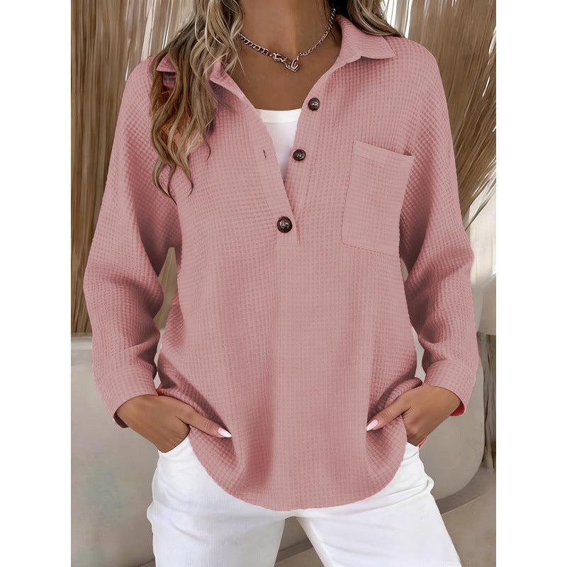 Waffle Knit Lapel Top
