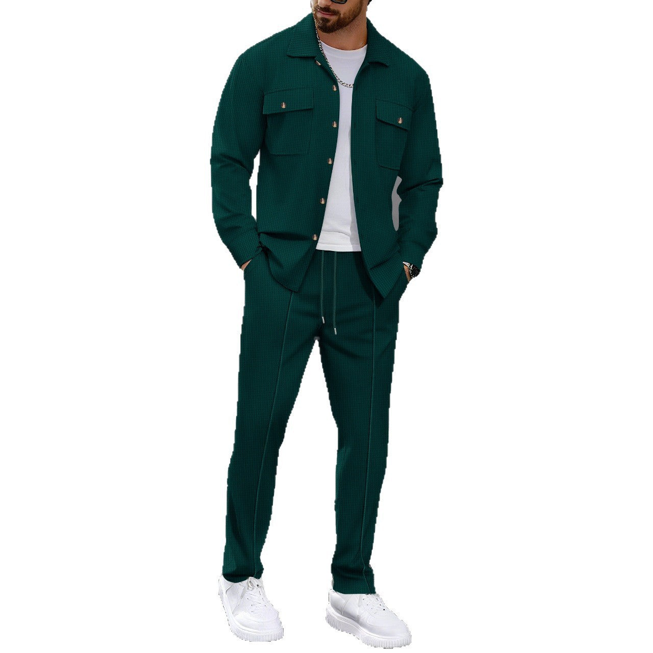 Waffle-pattern long-sleeve pants