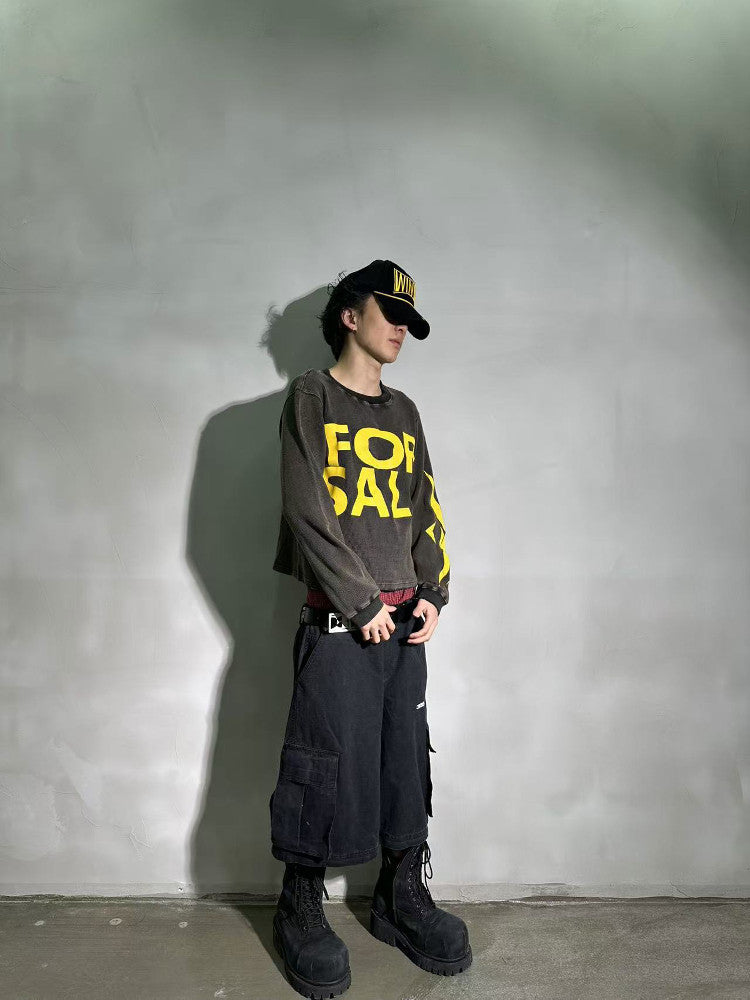 Waffle-style distressed long-sleeved t-shirt