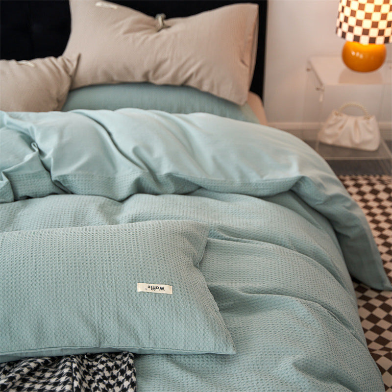 Waffle Weave Cotton Four-Piece Bedding Set