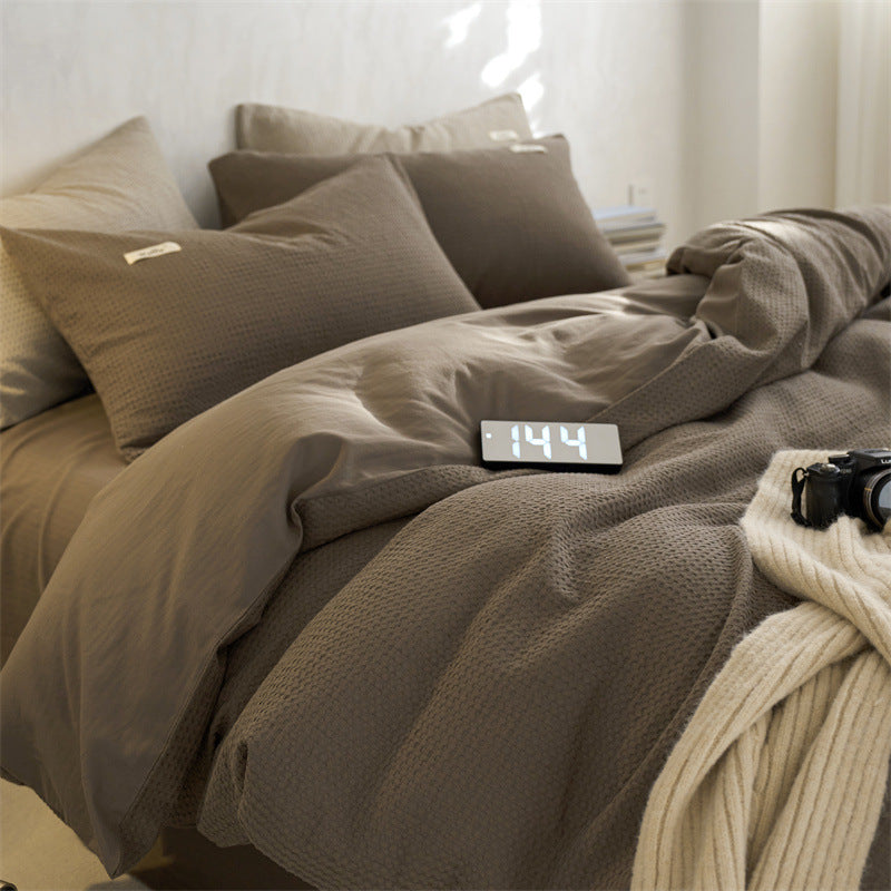 Waffle Weave Cotton Four-Piece Bedding Set