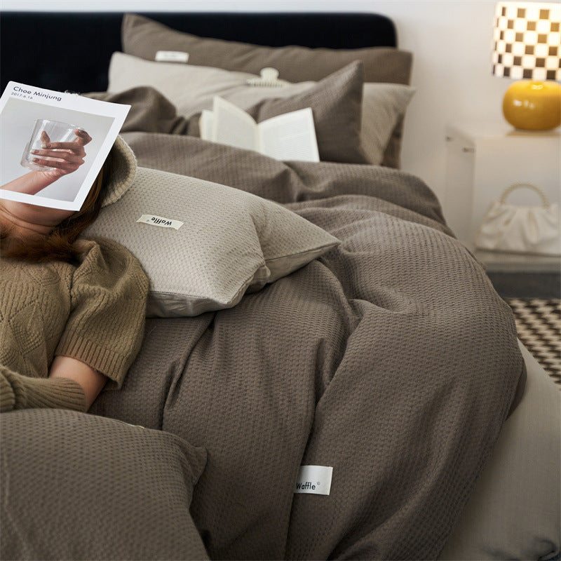 Waffle Weave Cotton Four-Piece Bedding Set
