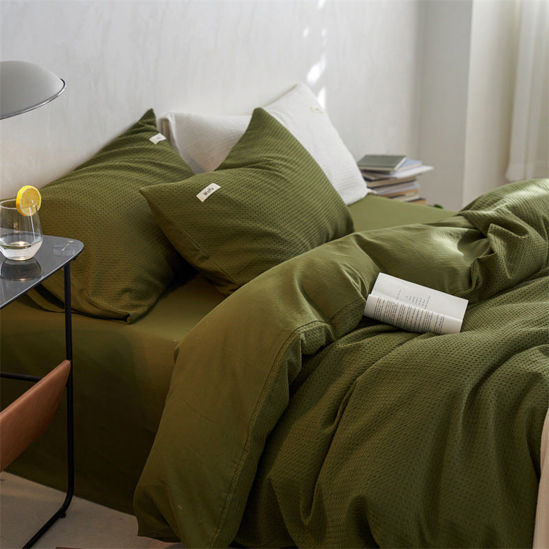 Waffle Weave Cotton Four-Piece Bedding Set
