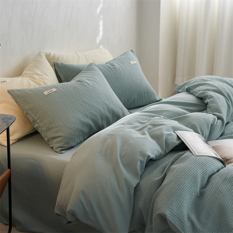 Waffle Weave Cotton Four-Piece Bedding Set