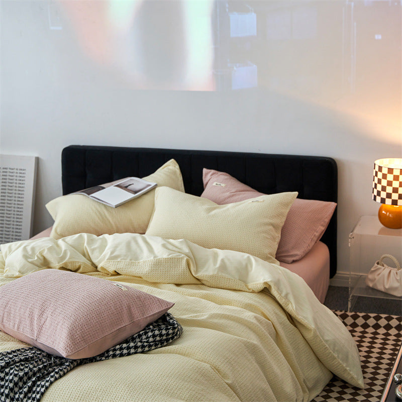Waffle Weave Cotton Four-Piece Bedding Set