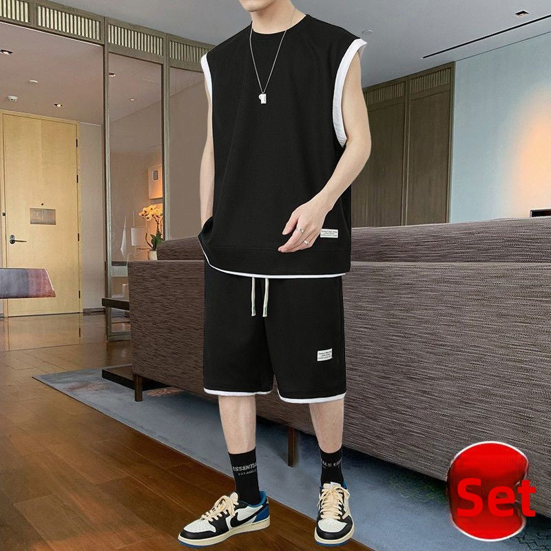 Waffles Casual Vest Short-sleeved Fake Two-piece