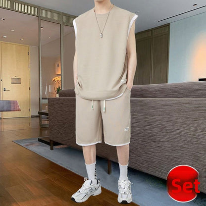 Waffles Casual Vest Short-sleeved Fake Two-piece