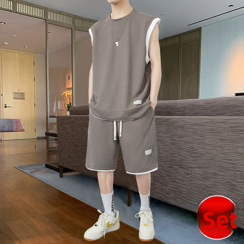Waffles Casual Vest Short-sleeved Fake Two-piece
