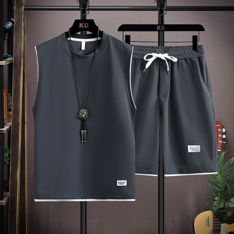 Waffles Casual Vest Short-sleeved Fake Two-piece