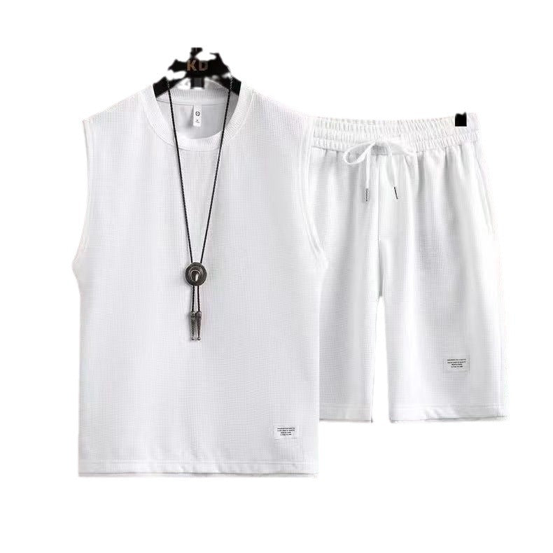 Waffles Casual Vest Short-sleeved Fake Two-piece