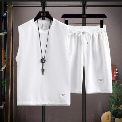 Waffles Casual Vest Short-sleeved Fake Two-piece
