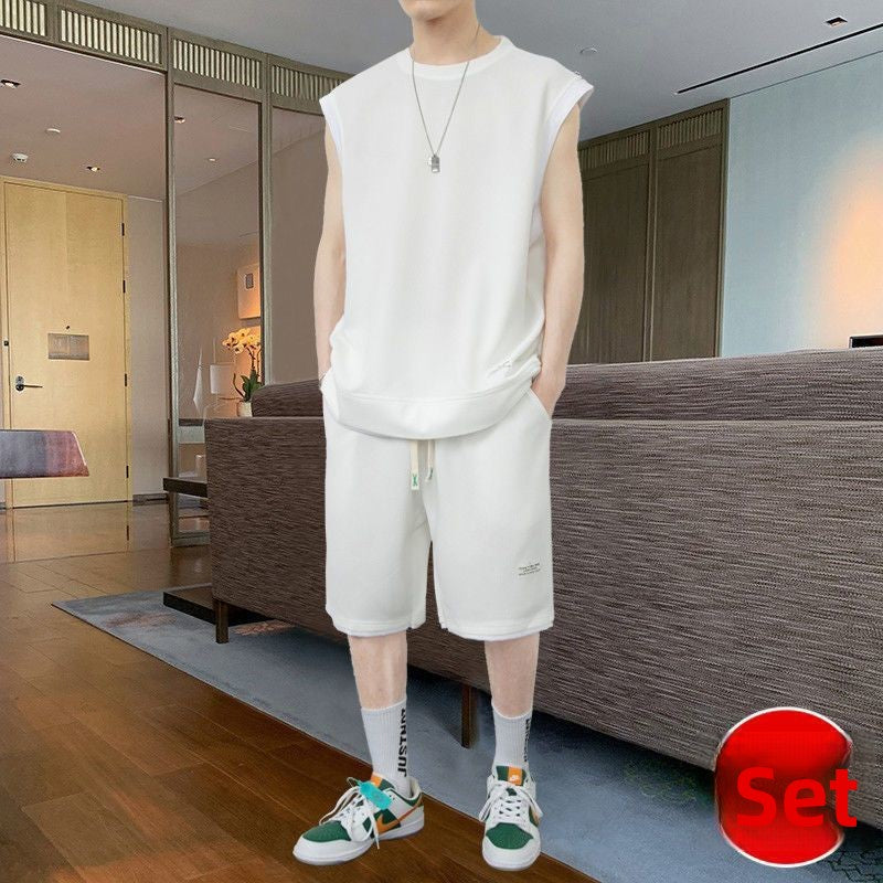 Waffles Casual Vest Short-sleeved Fake Two-piece