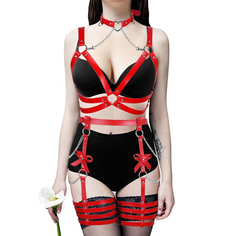 Waist belt collar leg ring integrated body chain