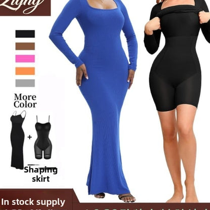 Waist-cinching and body-shaping one-piece dress