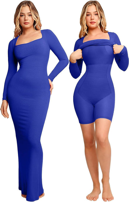 Waist-cinching and body-shaping one-piece dress