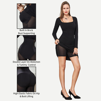 Waist-cinching and body-shaping one-piece dress