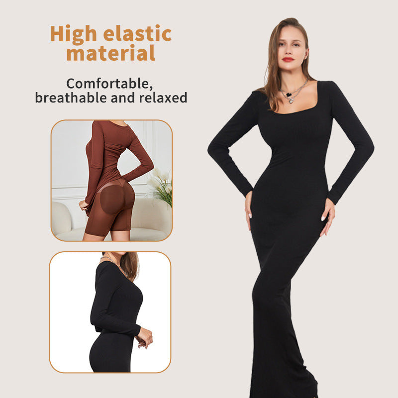 Waist-cinching and body-shaping one-piece dress