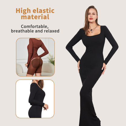 Waist-cinching and body-shaping one-piece dress