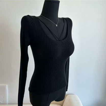 Waist-cinching elastic base knitted sweater